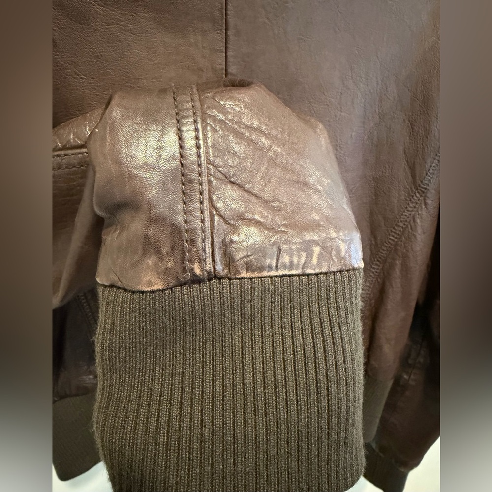 SOLD Miss Top Gun Brown Leather Bomber Jacket Size L Fully Lined - Picture 6 of 10
